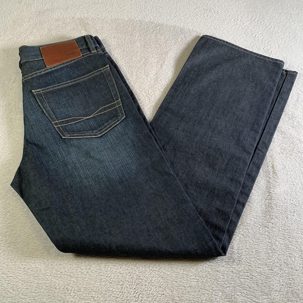 Hugo Boss Texas Jeans Mens 30x32 Dark Wash Blue Straight Leg 100% Cotton Denim